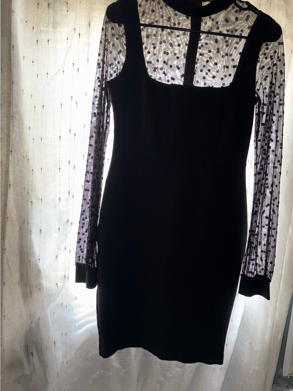 Fashion Nova Black Polka-Dot Sheer Sleeve Bodycon Dress
